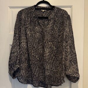 Anthropologie Black and Cream Patterned Sidney Batwing Blouse